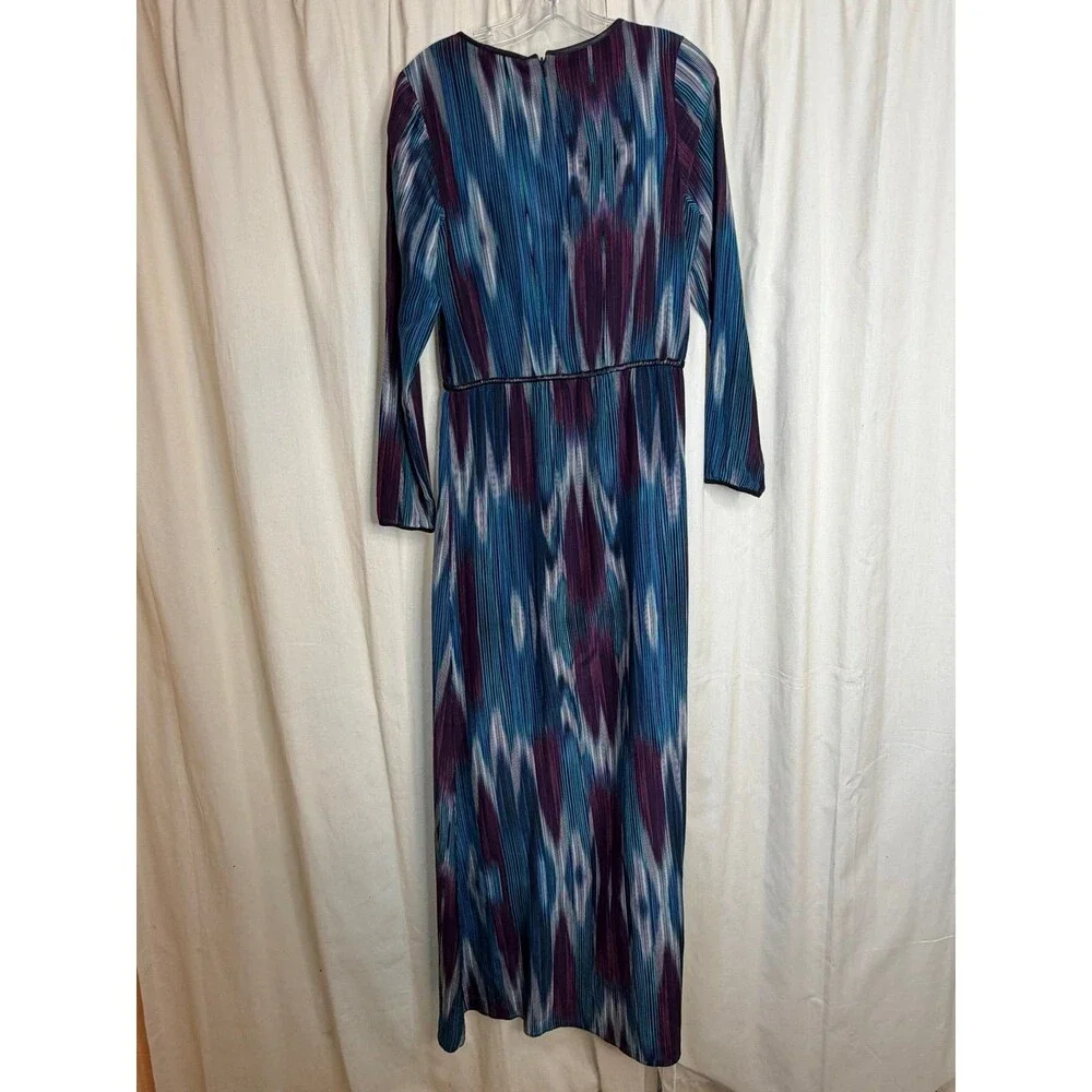 AS by DF Venezia silk maxi dress ikat multicolor patterned leather trim SMALL - Picture 3 of 3